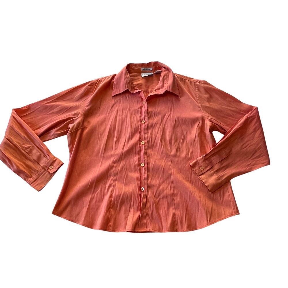 Vtg Y2K 2000s Orange Pink Holographic Shimmer Button Up Sz XL